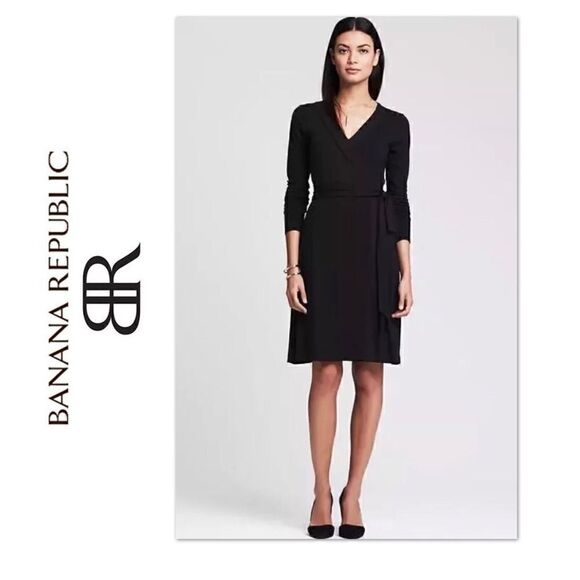Banana Republic Knit Black Gemma Wrap Dress XS - Picture 2 of 4